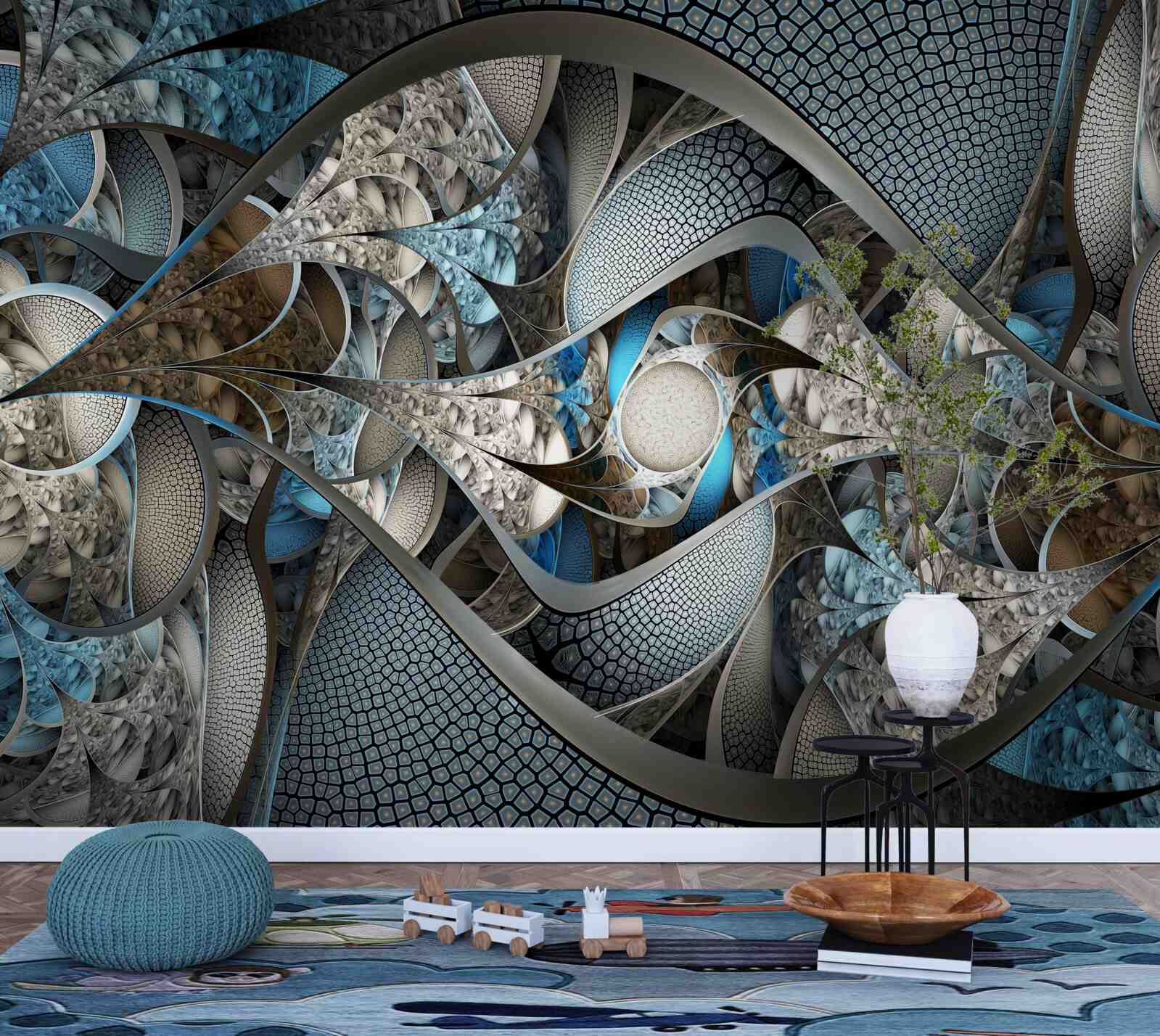 Fototapet compoziția de linii curbe și pete de culoare