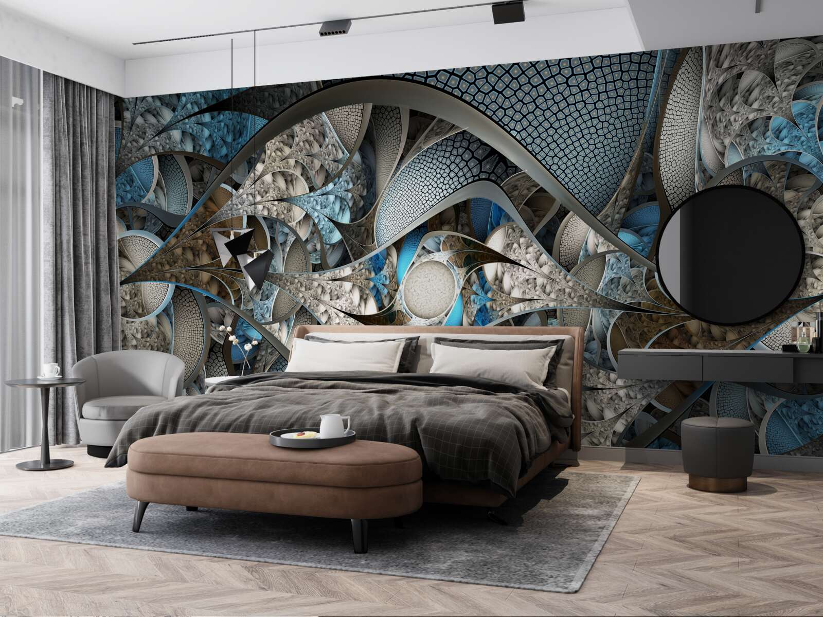 Fototapet compoziția de linii curbe și pete de culoare