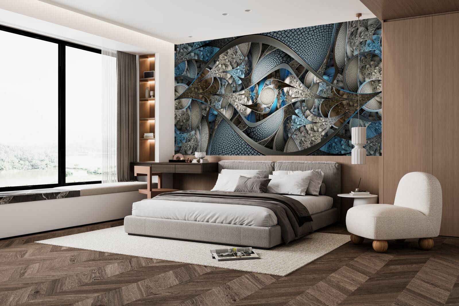 Fototapet compoziția de linii curbe și pete de culoare