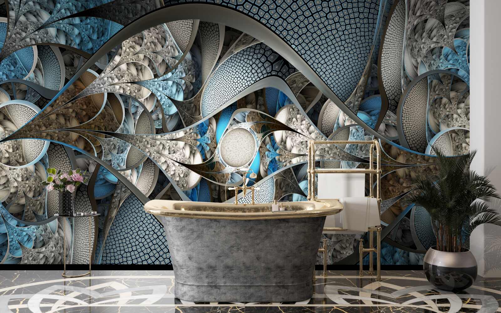 Fototapet compoziția de linii curbe și pete de culoare