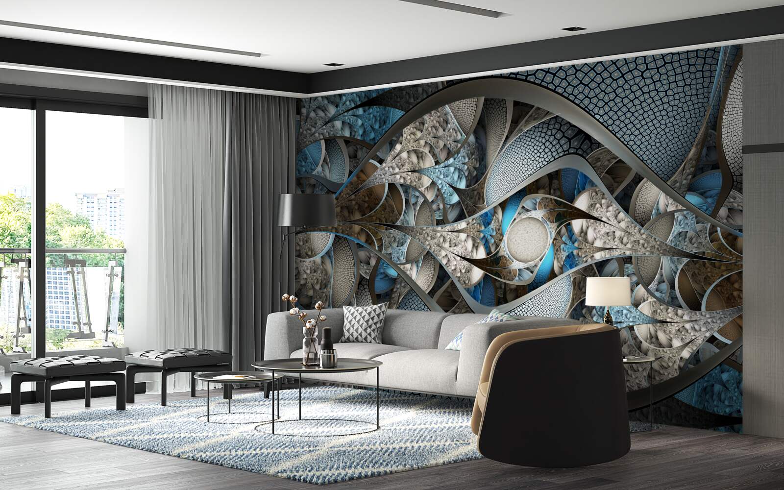 Fototapet compoziția de linii curbe și pete de culoare