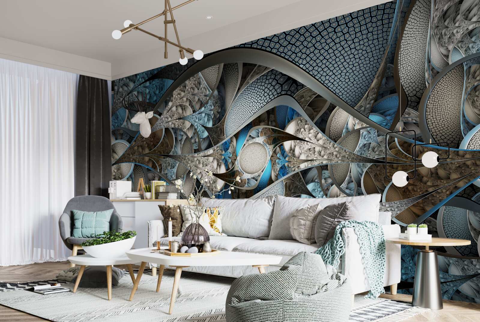 Fototapet compoziția de linii curbe și pete de culoare