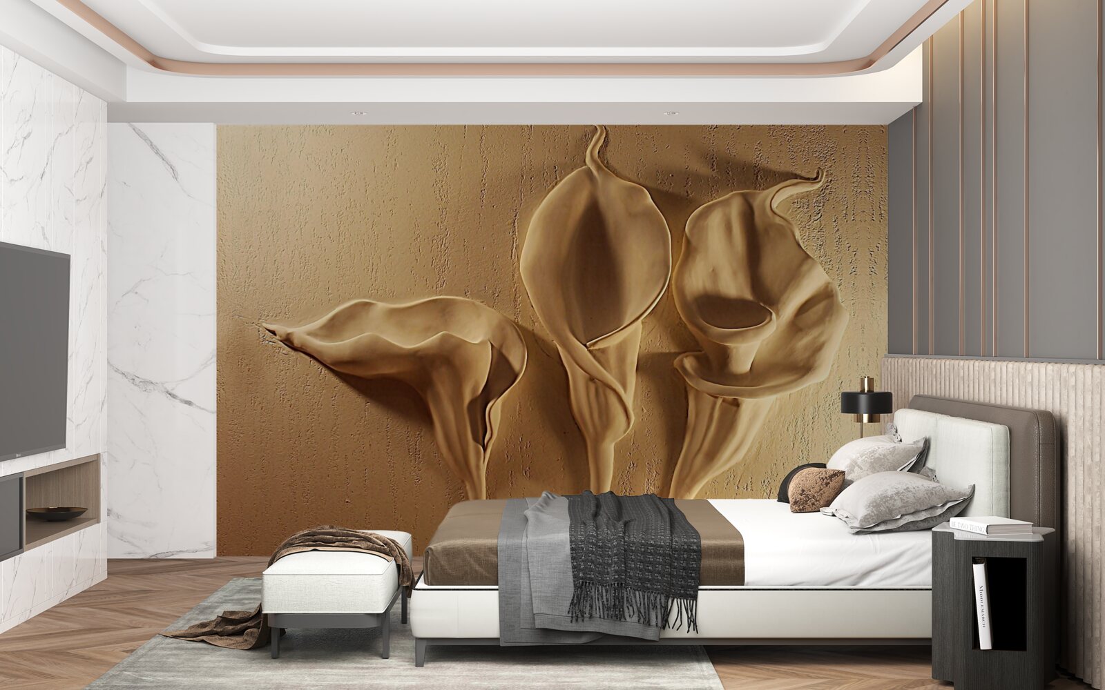 Fototapet crini calla din nisip pe perete