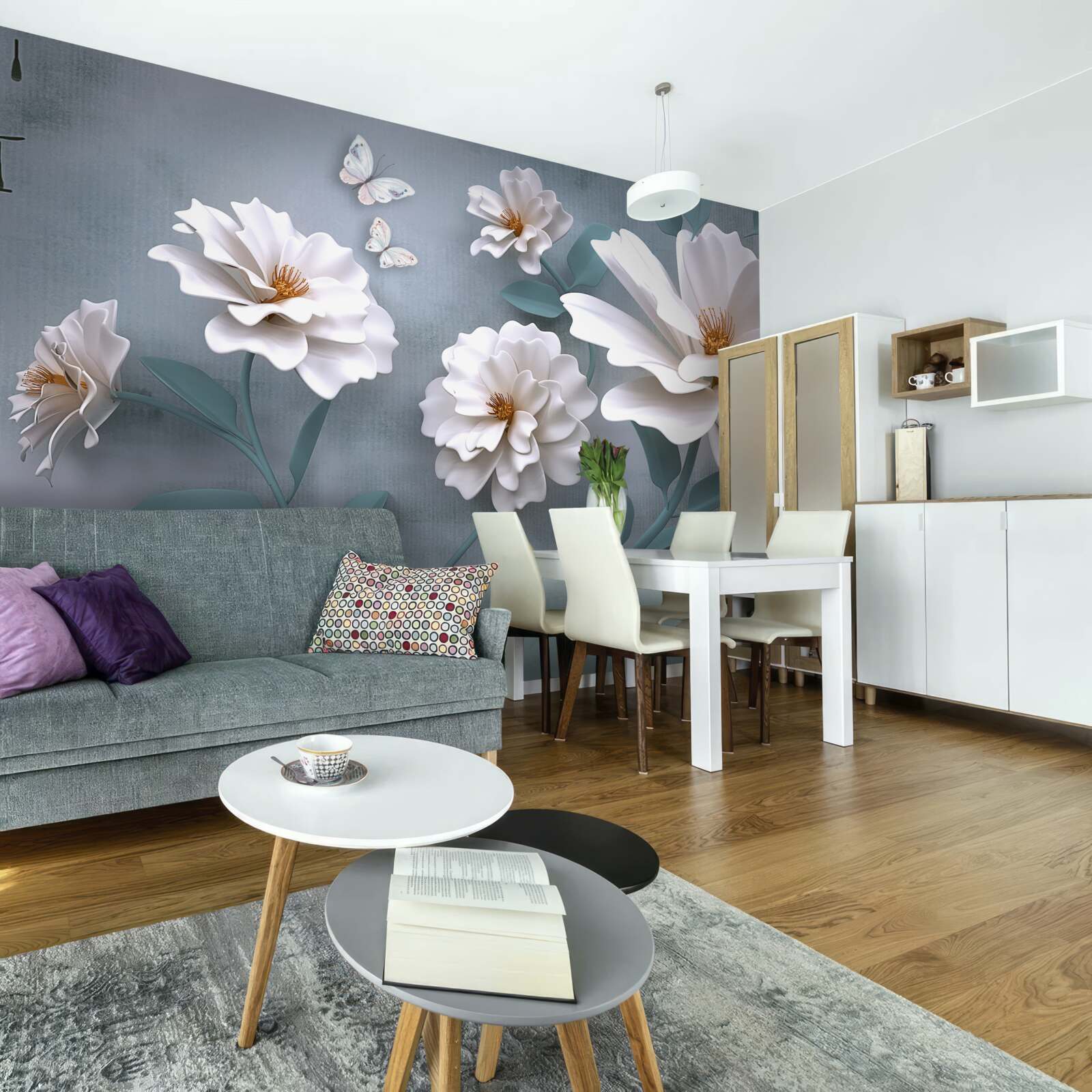 Fototapet frumoase flori albe mari