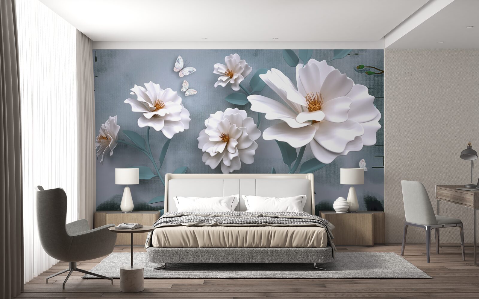 Fototapet frumoase flori albe mari