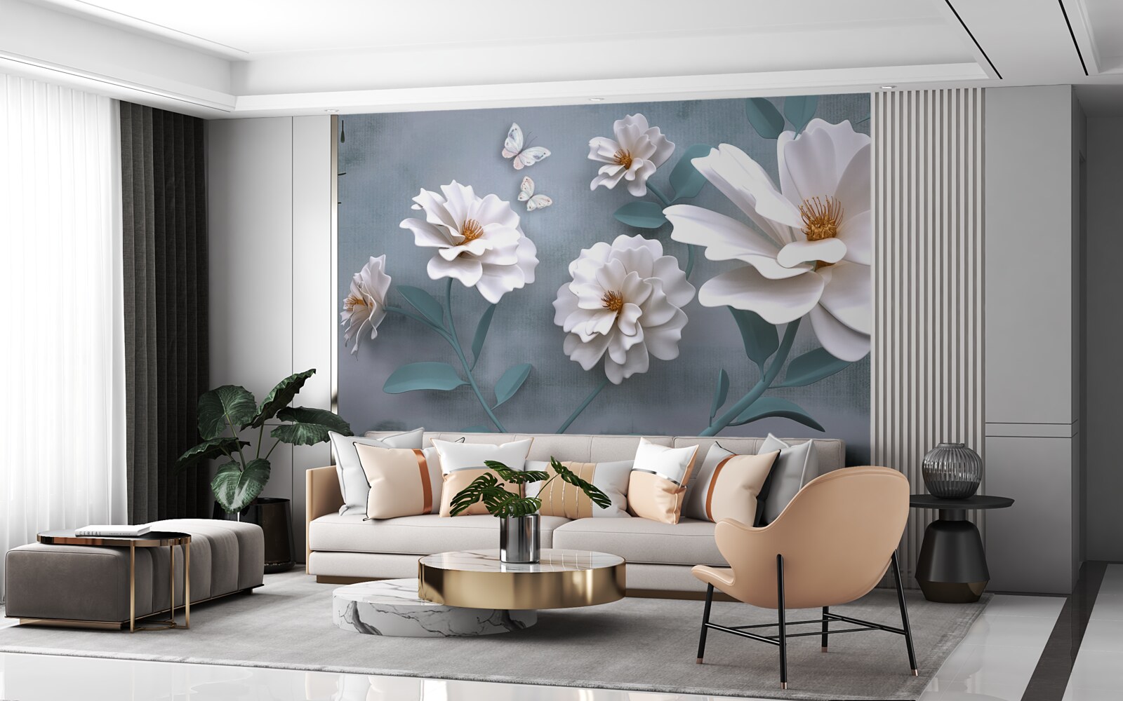 Fototapet frumoase flori albe mari