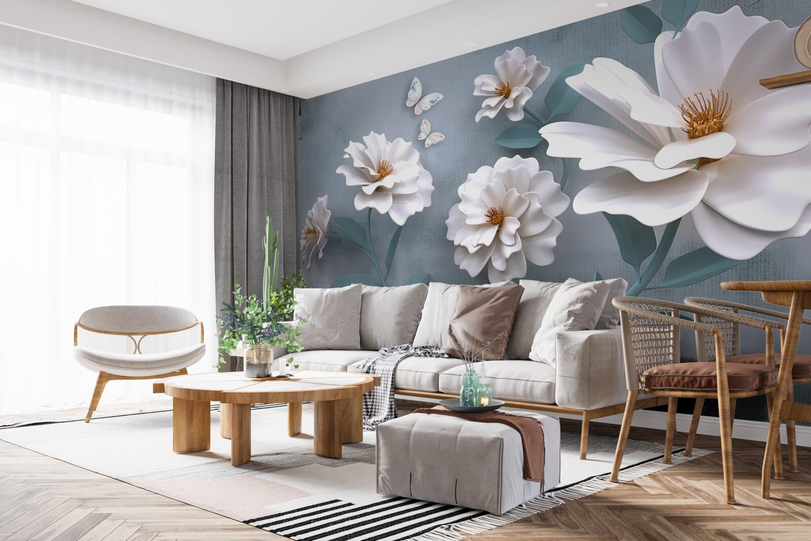 Fototapet frumoase flori albe mari