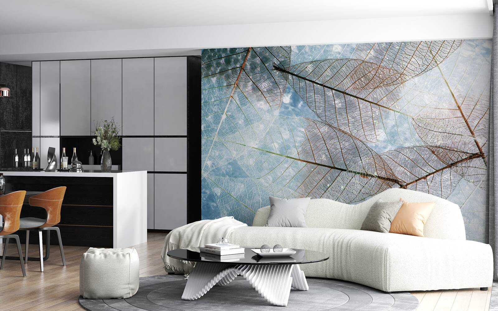 Fototapet frunze transparente pe cer