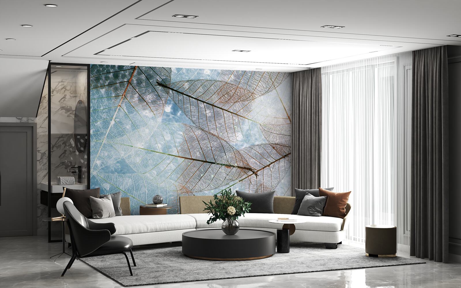 Fototapet frunze transparente pe cer