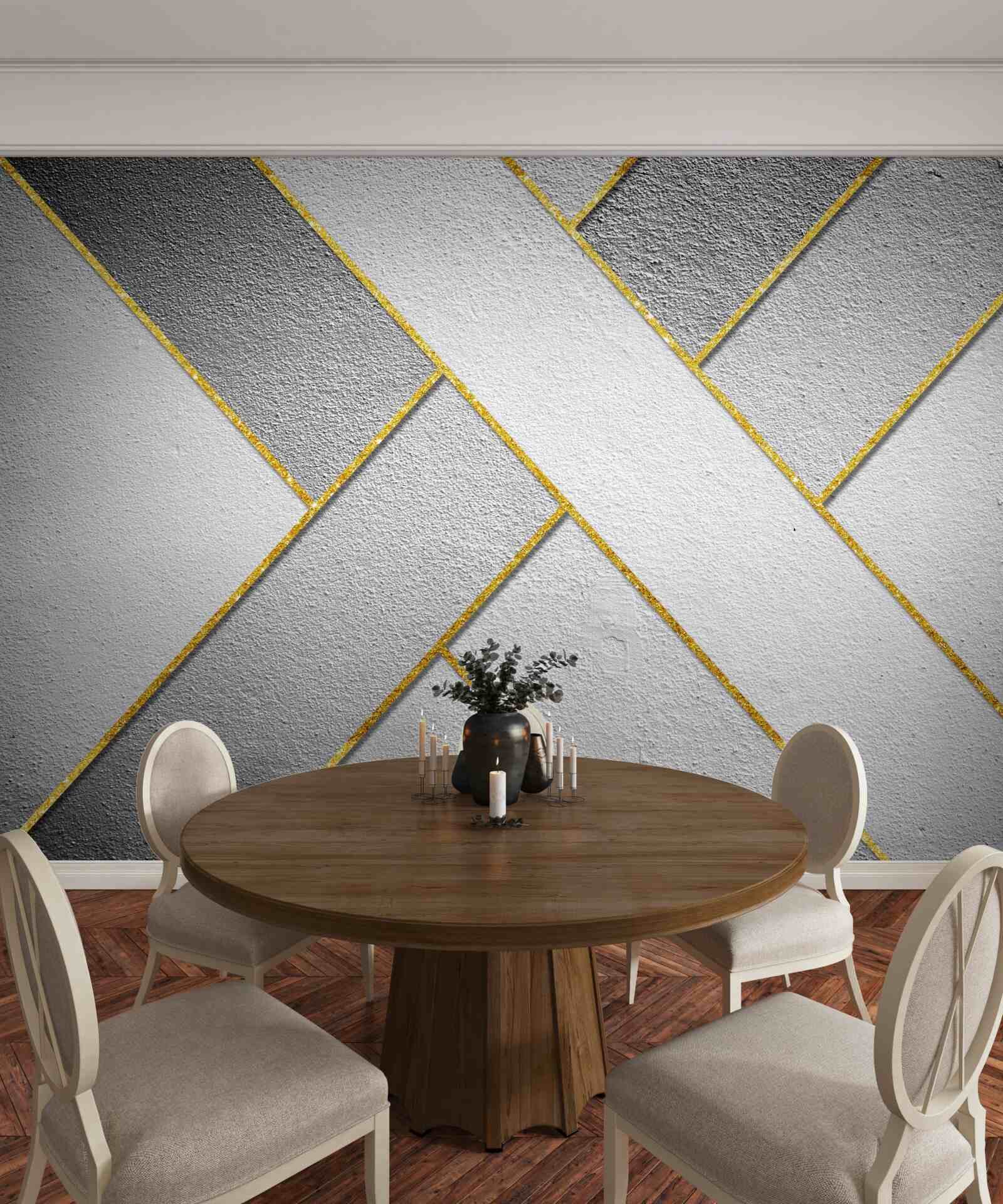 Fototapet linii drepte aurii pe un fundal gri