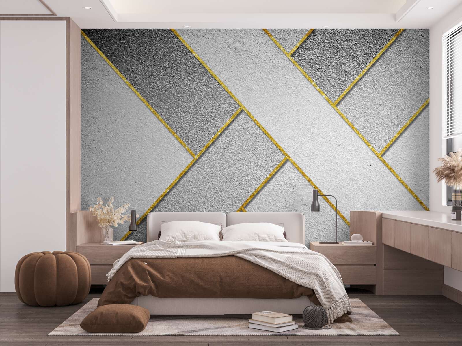 Fototapet linii drepte aurii pe un fundal gri