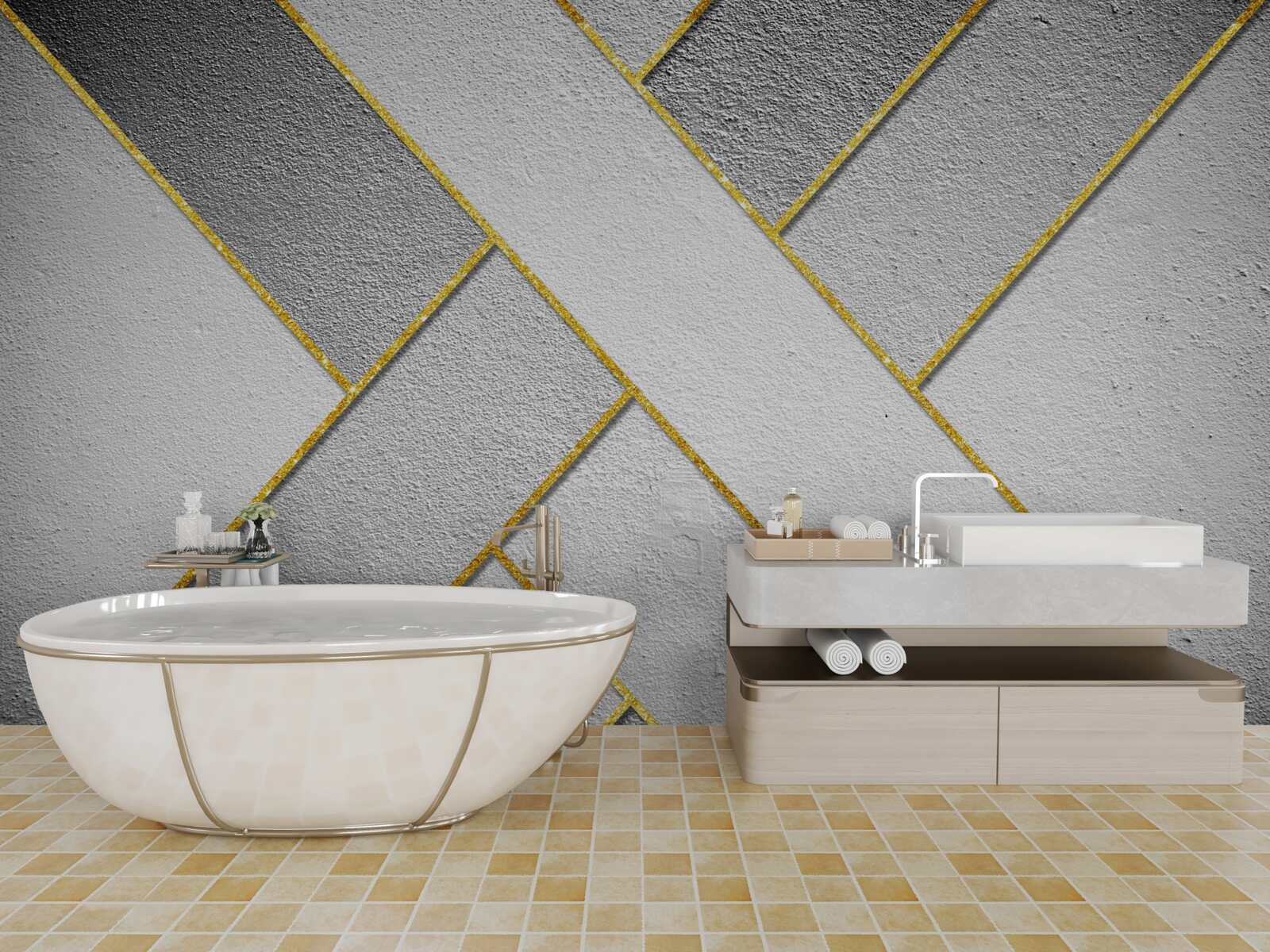 Fototapet linii drepte aurii pe un fundal gri