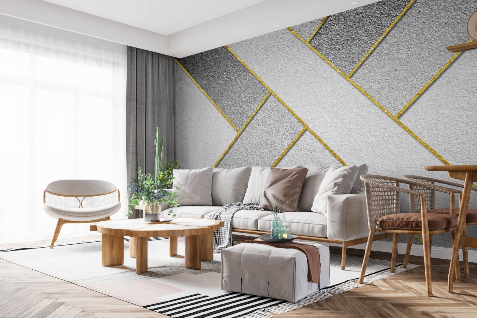 Fototapet linii drepte aurii pe un fundal gri