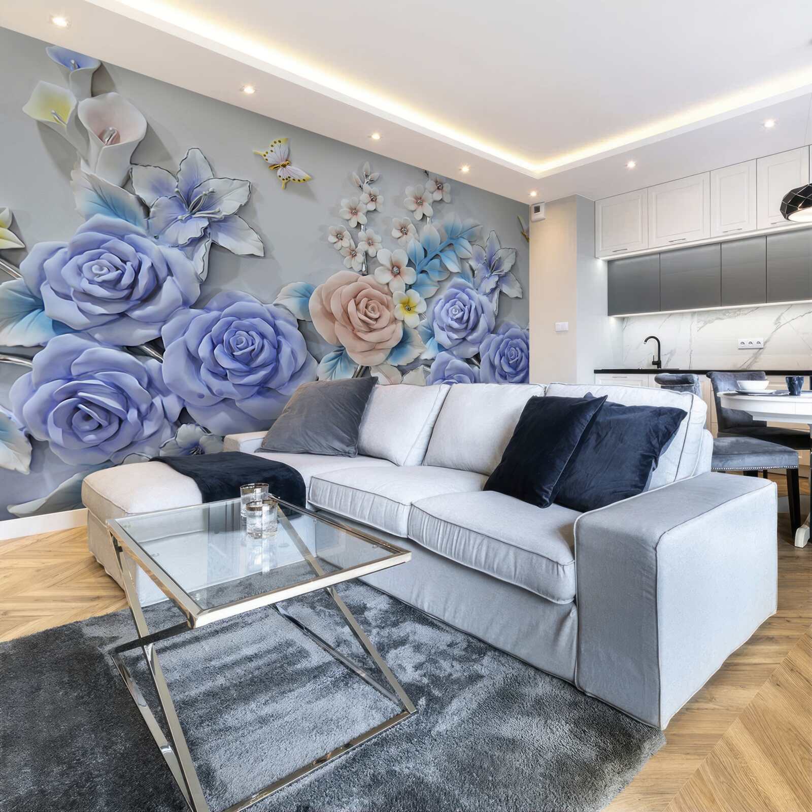 Fototapet crinii și trandafirii devin calea de zbor a fluturilor