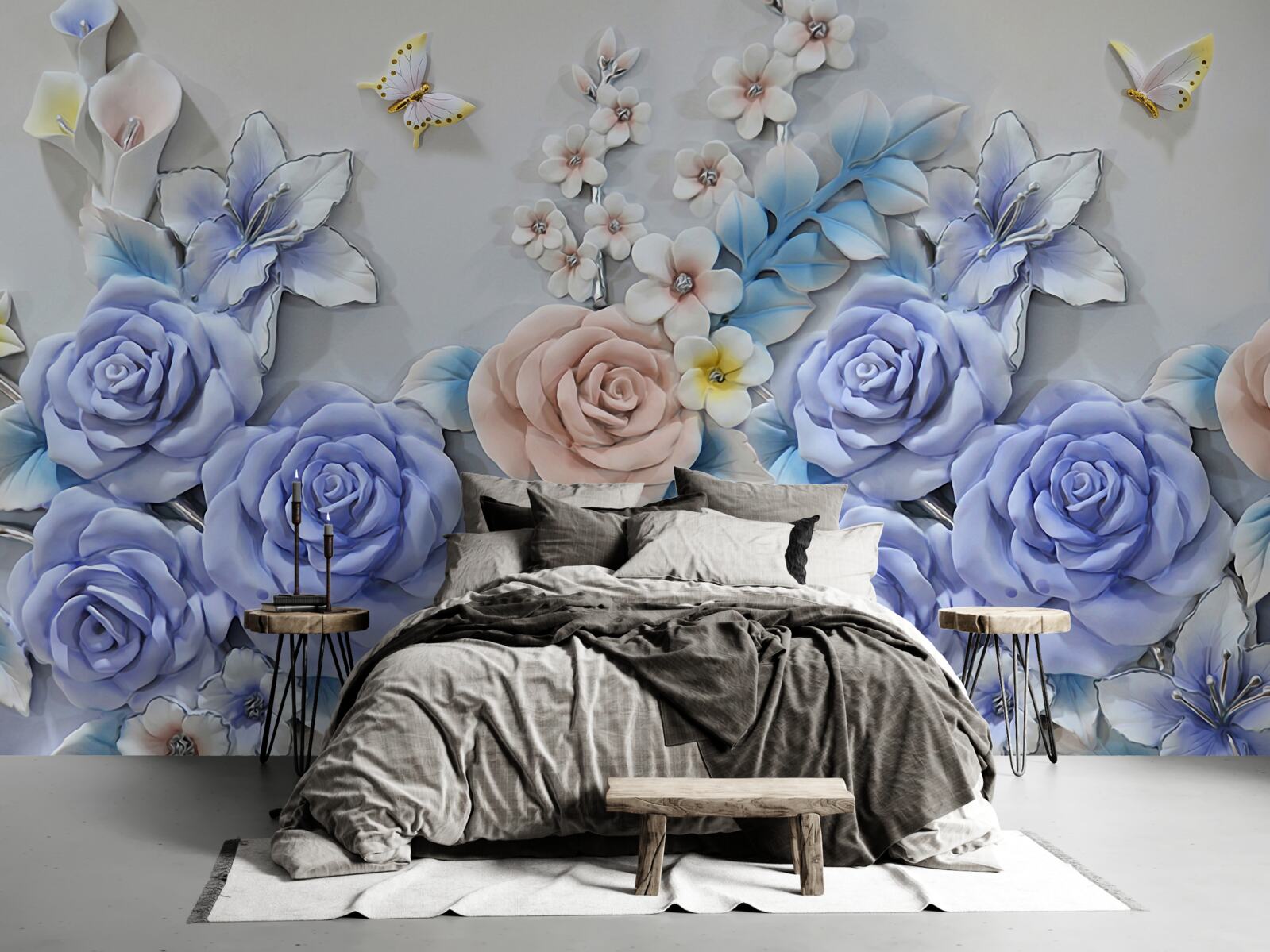 Fototapet crinii și trandafirii devin calea de zbor a fluturilor