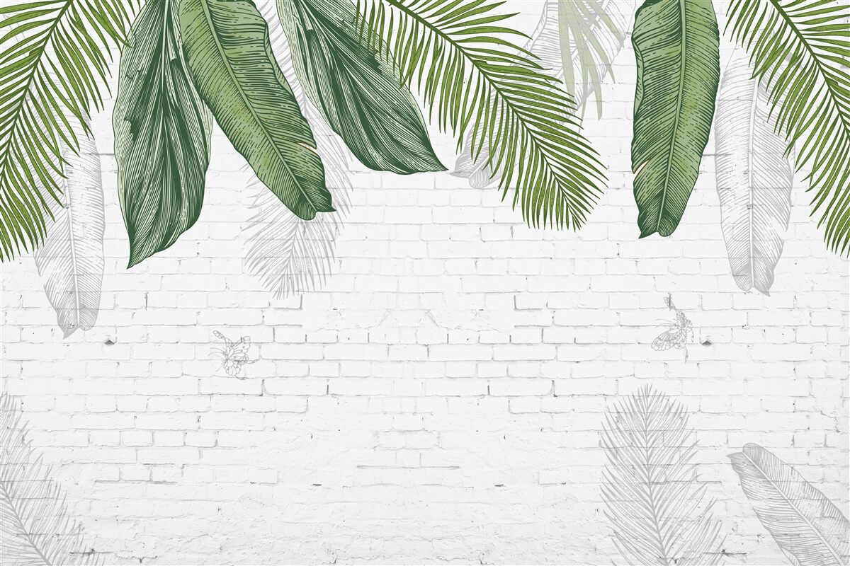 Fototapet cărămida este bine acoperită cu frunze verzi