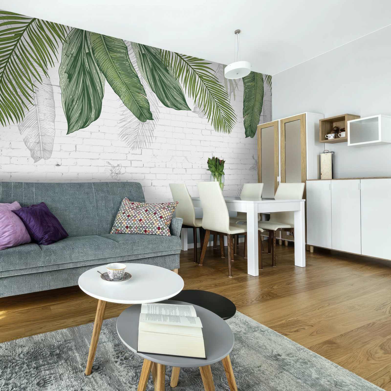 Fototapet cărămida este bine acoperită cu frunze verzi