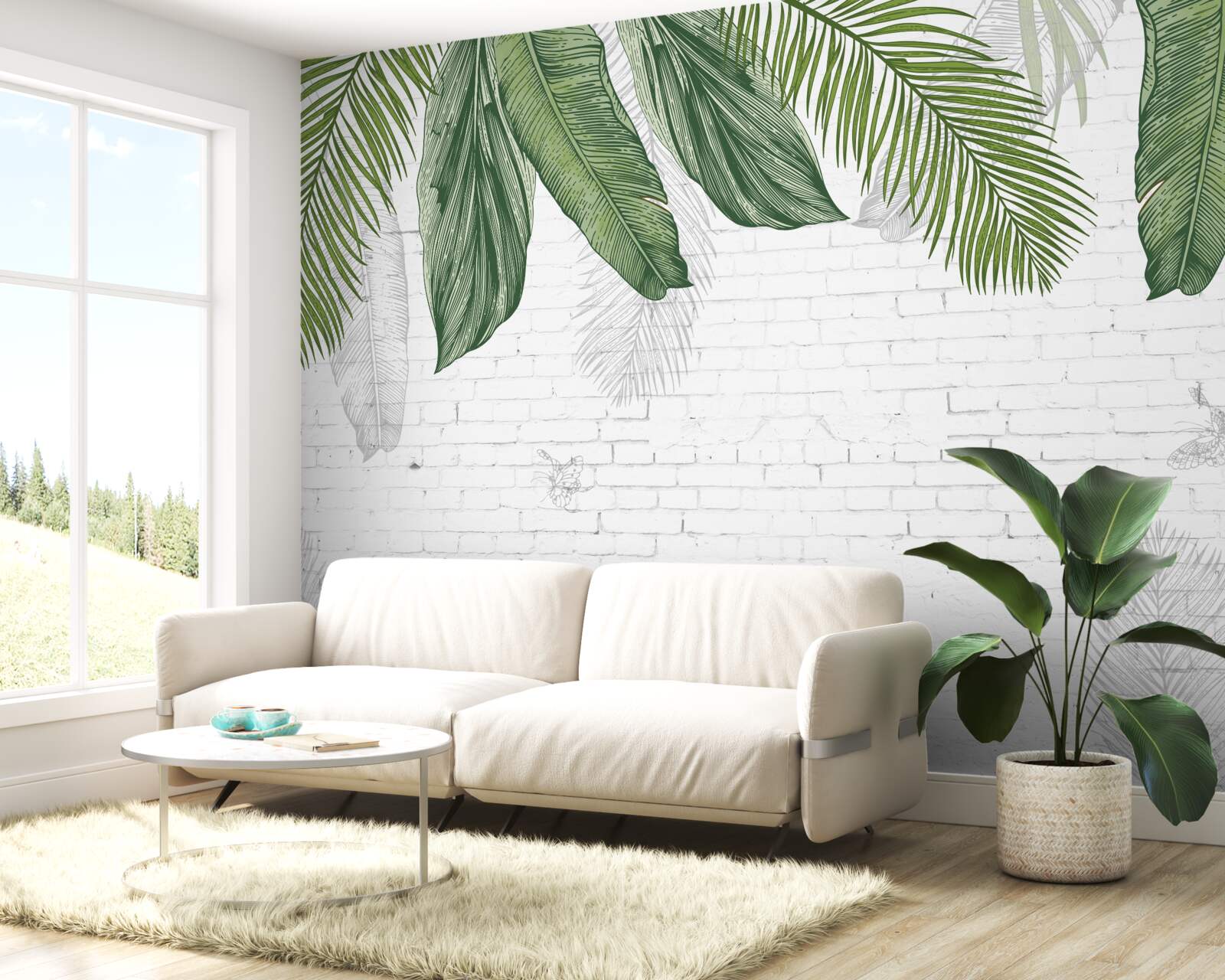 Fototapet cărămida este bine acoperită cu frunze verzi