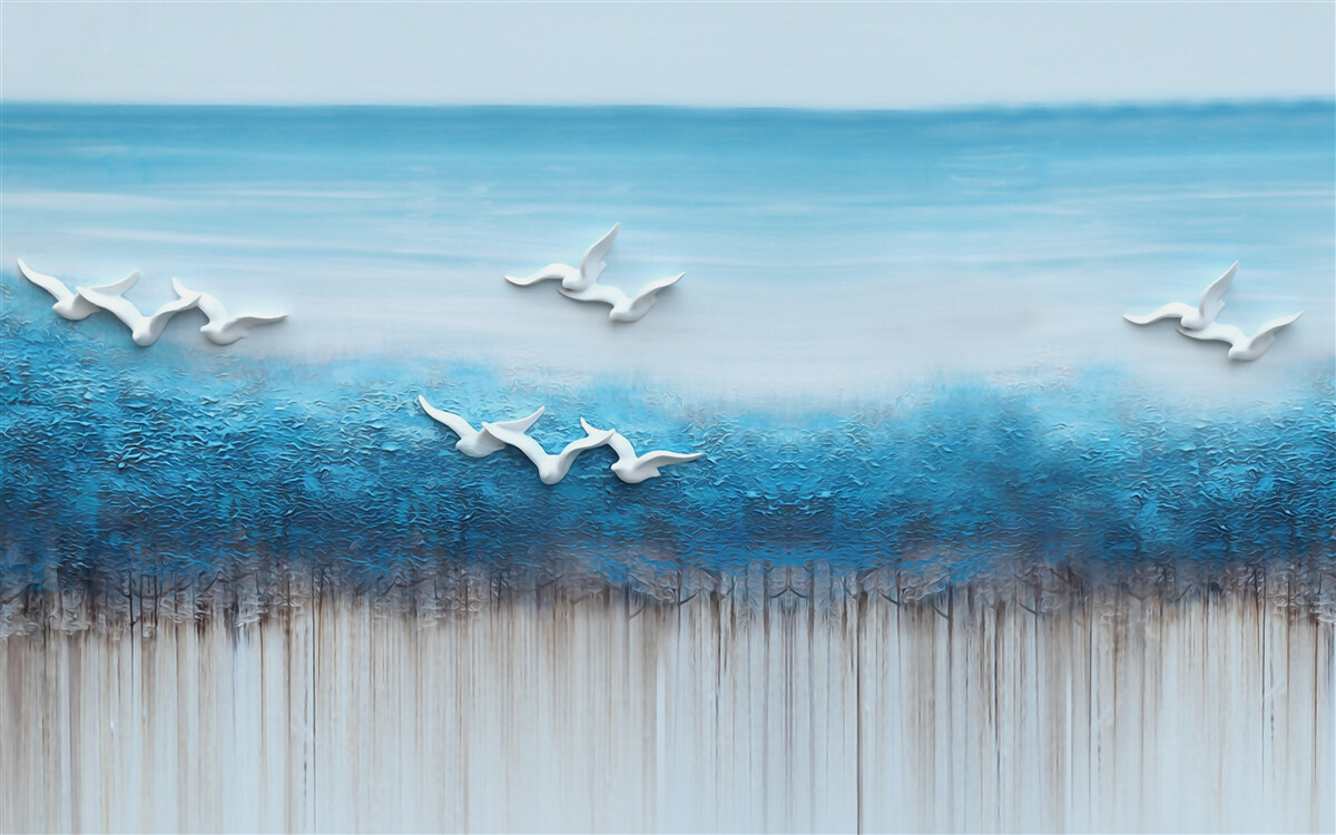 Fototapet Păsări albe ca zăpada deasupra norilor albăstrui