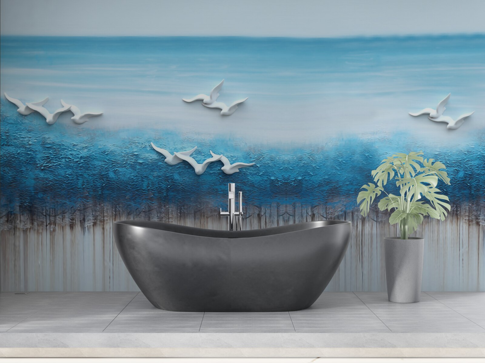 Fototapet Păsări albe ca zăpada deasupra norilor albăstrui