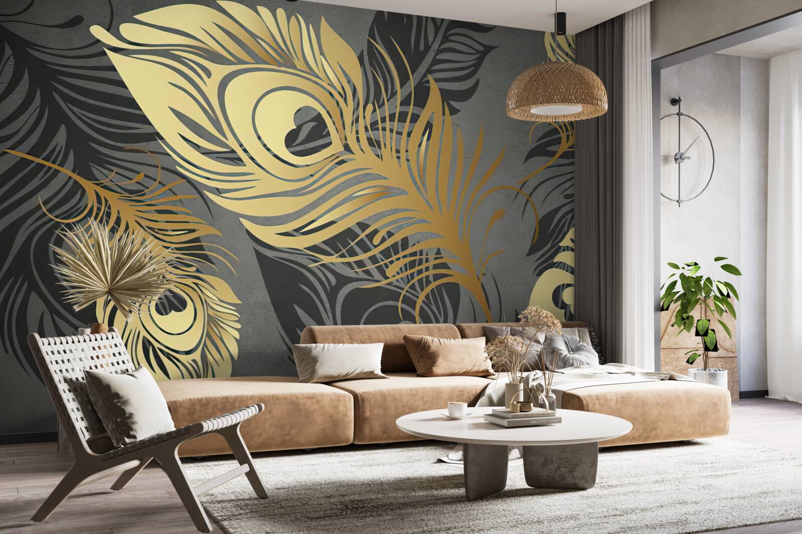 Fototapet pene cu decor aurit ajurat