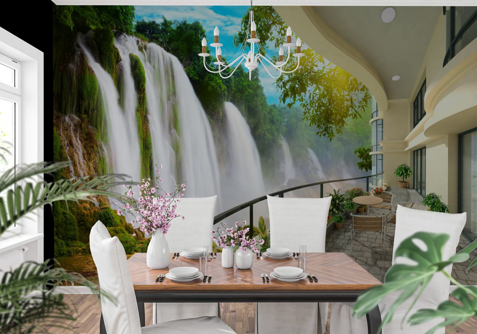 Fototapet terasă magnifică cu vedere panoramică la cascadă