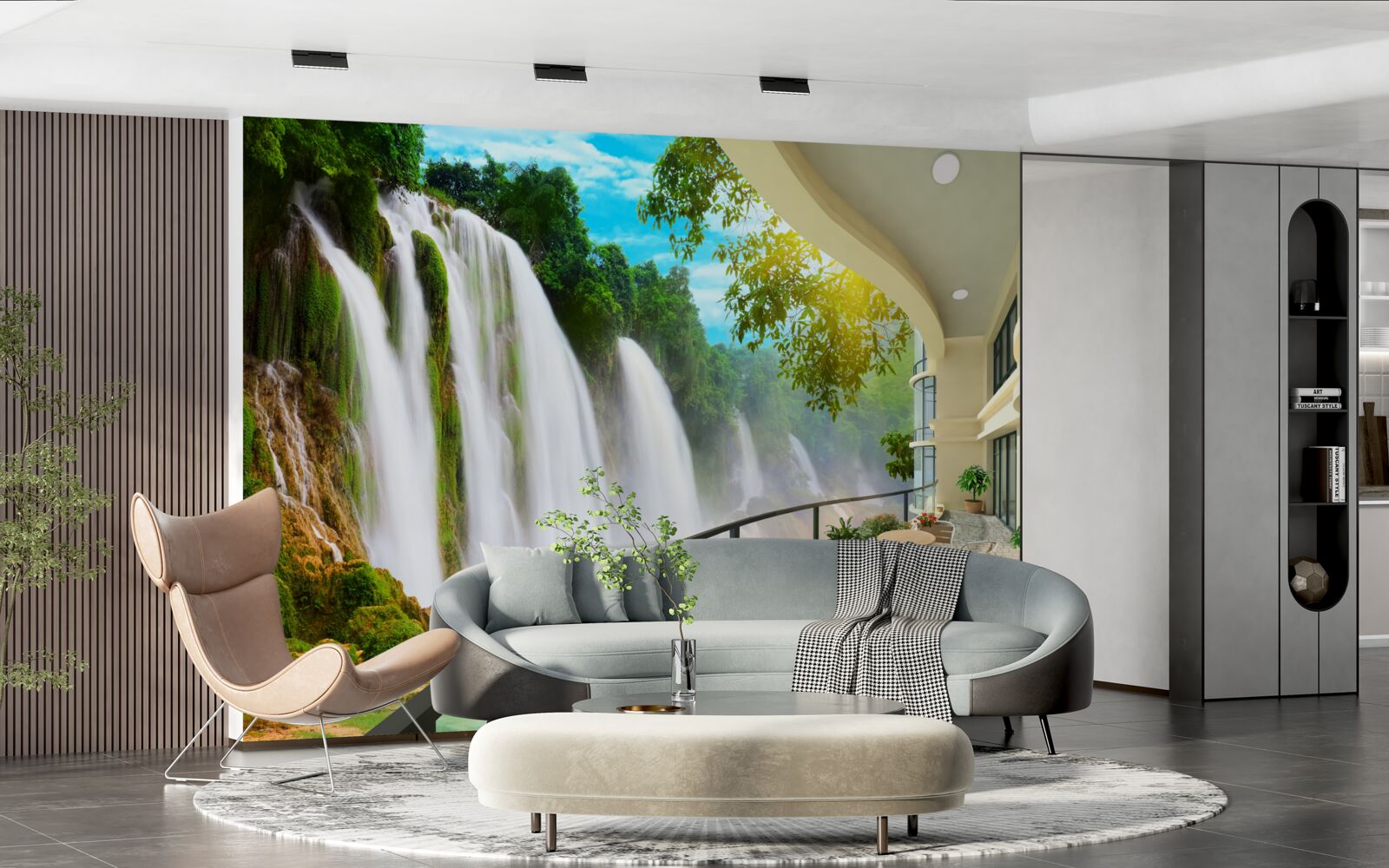 Fototapet terasă magnifică cu vedere panoramică la cascadă