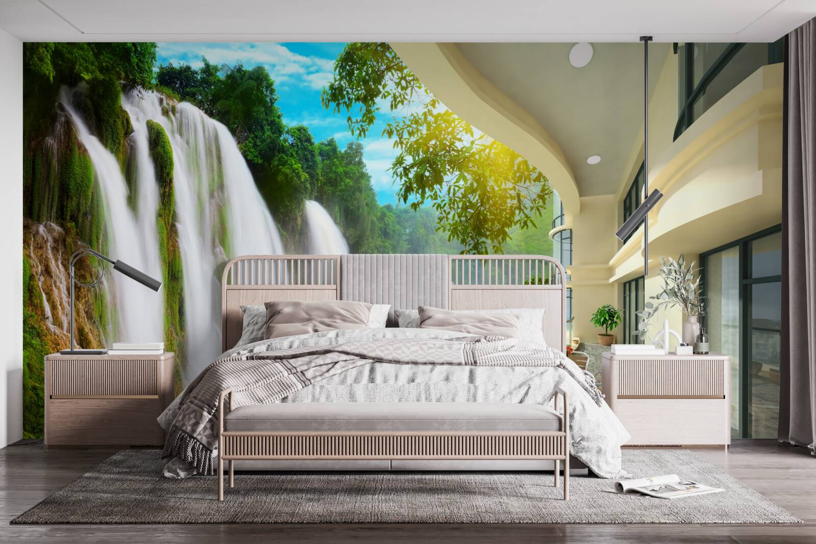 Fototapet terasă magnifică cu vedere panoramică la cascadă