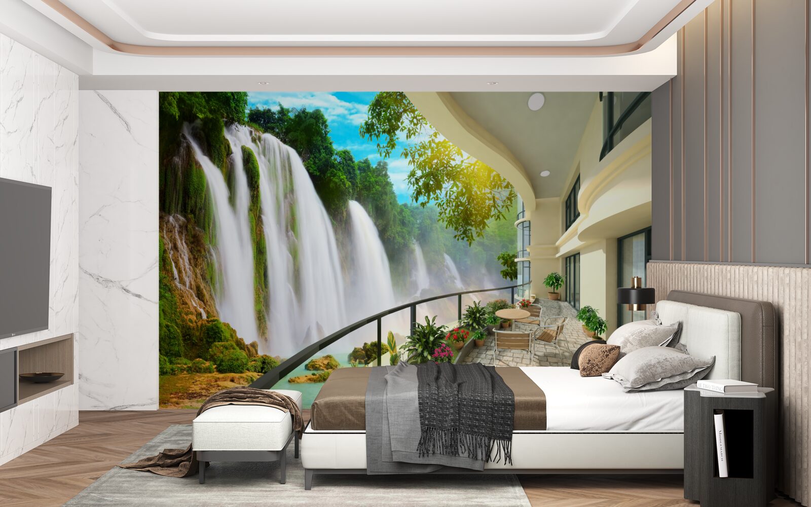 Fototapet terasă magnifică cu vedere panoramică la cascadă