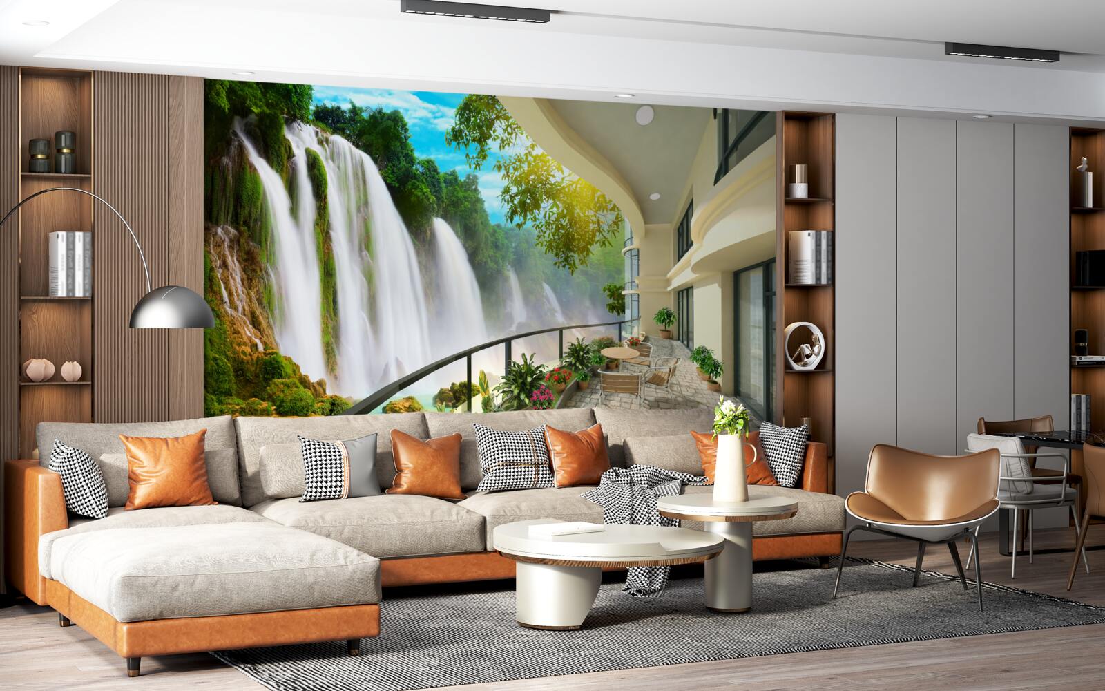 Fototapet terasă magnifică cu vedere panoramică la cascadă