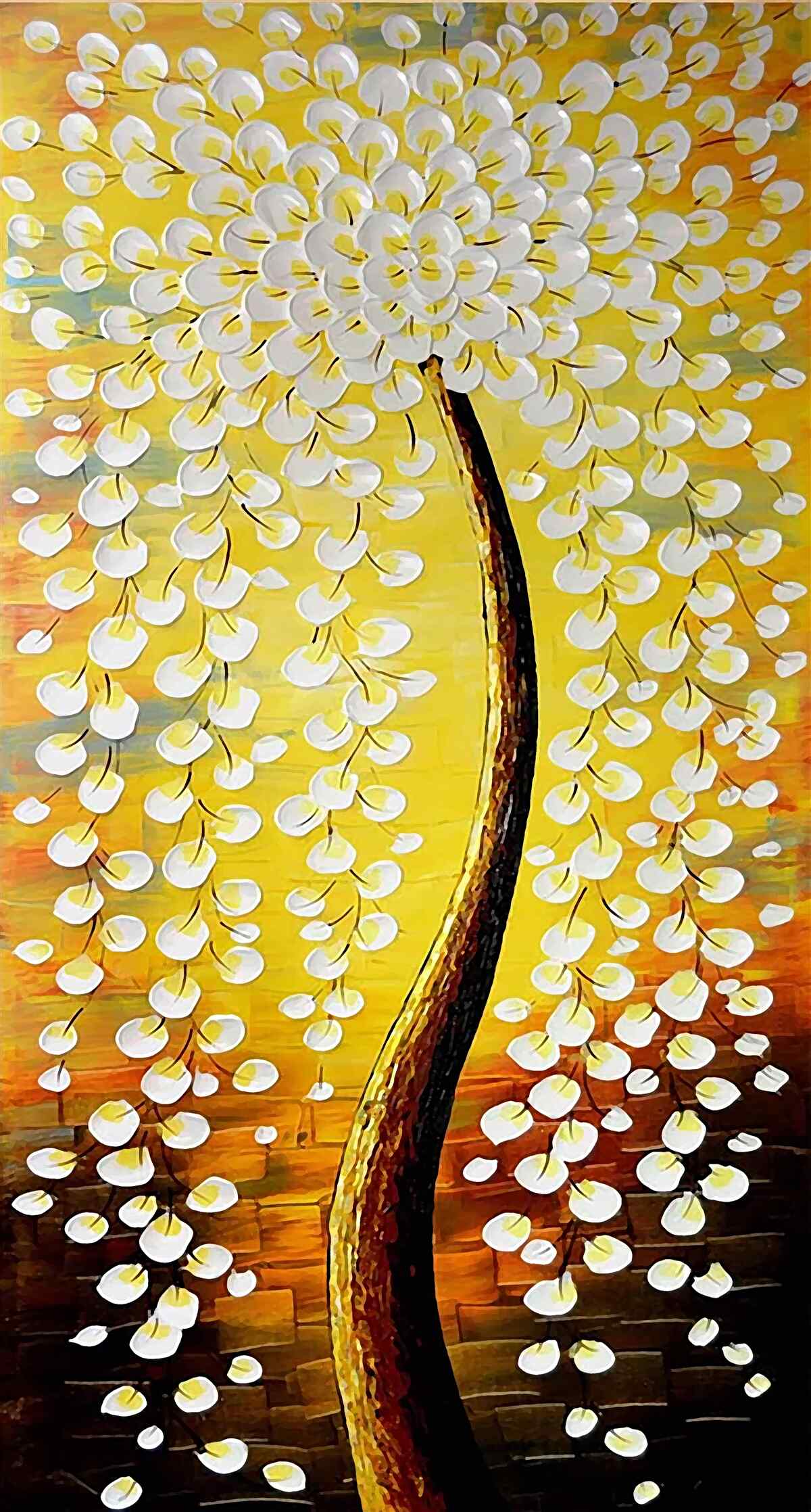 Fototapet pictură în ulei reprezentând un copac înflorit