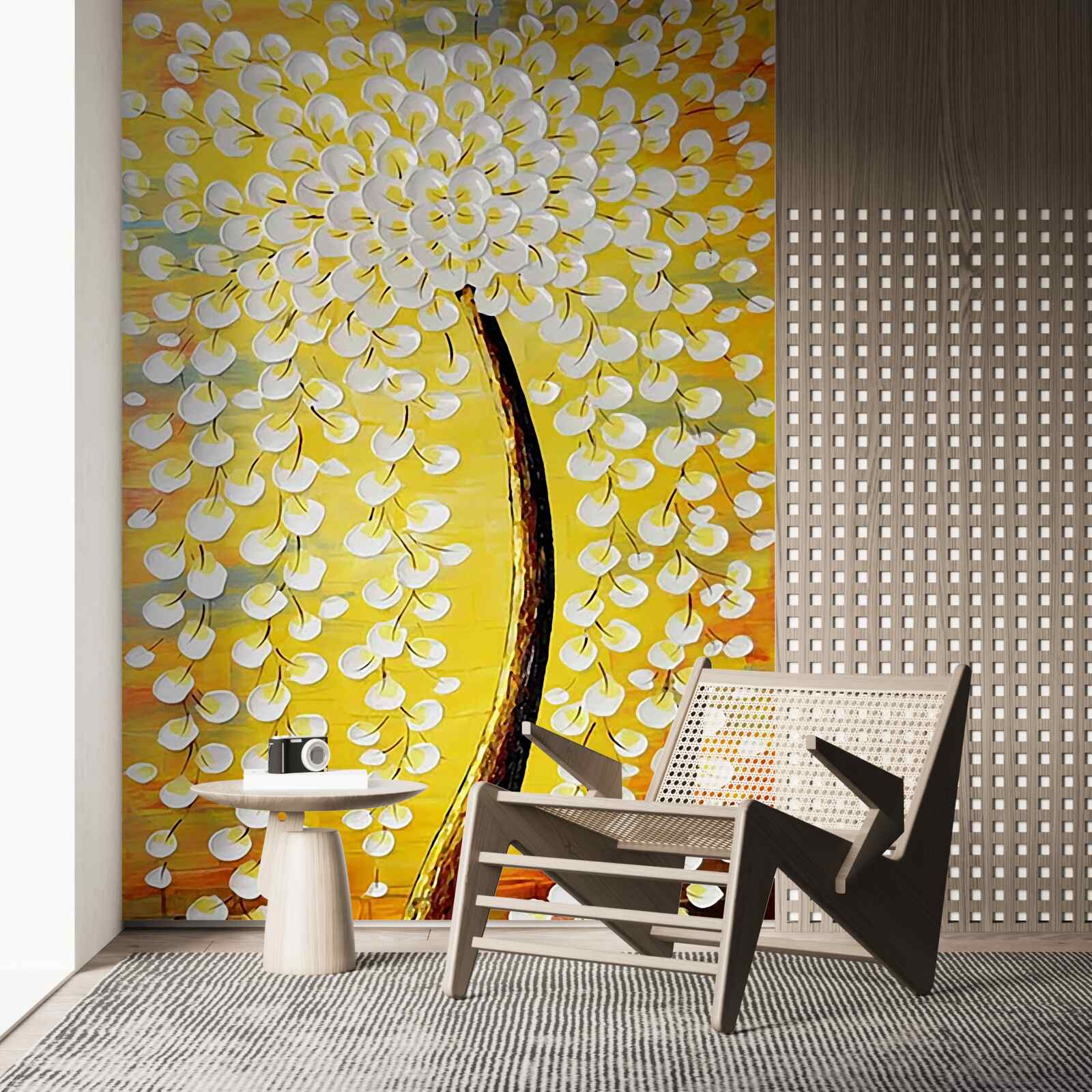 Fototapet pictură în ulei reprezentând un copac înflorit