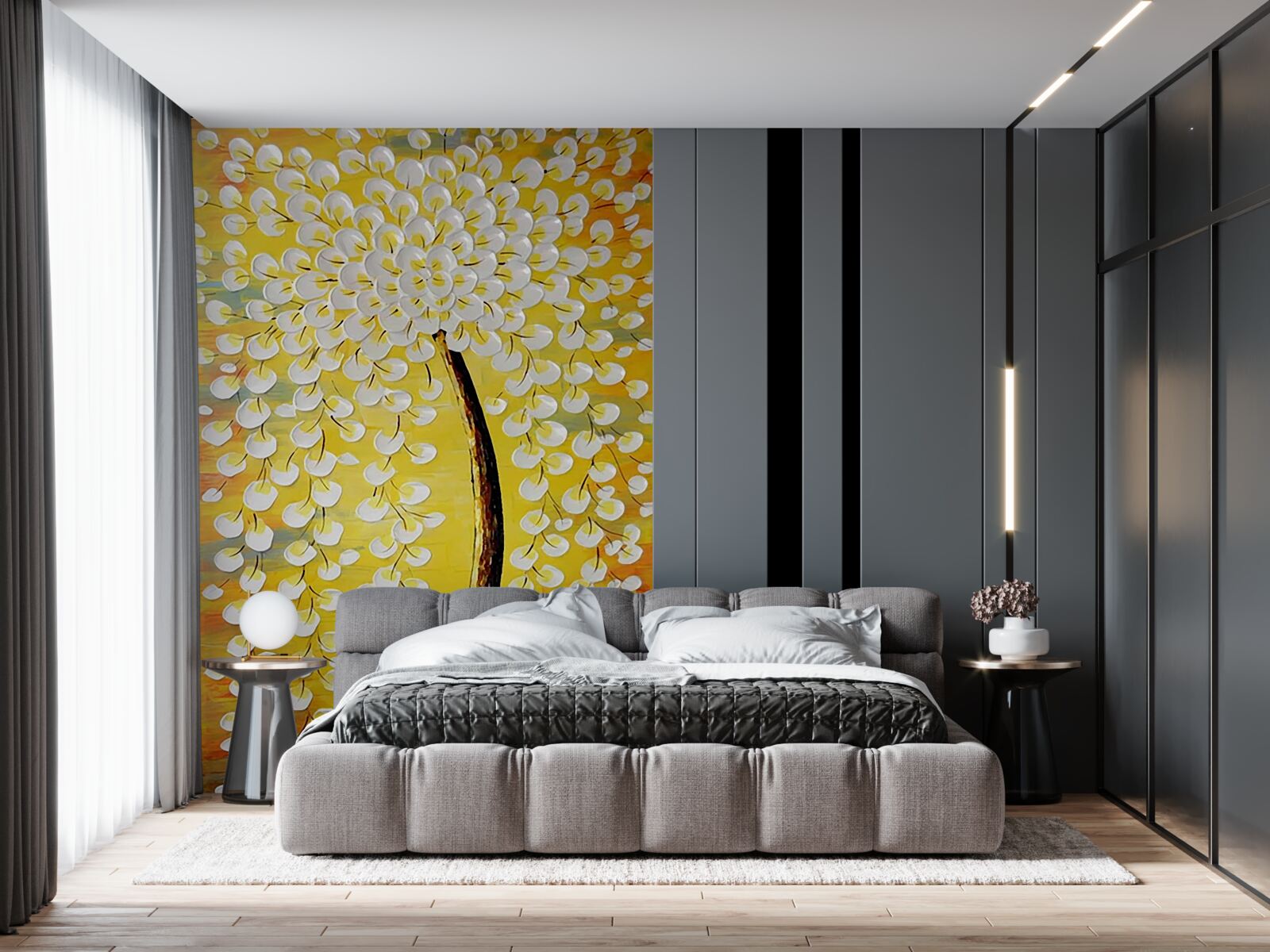 Fototapet pictură în ulei reprezentând un copac înflorit