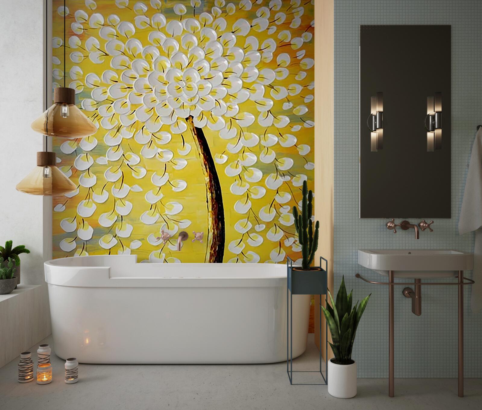 Fototapet pictură în ulei reprezentând un copac înflorit