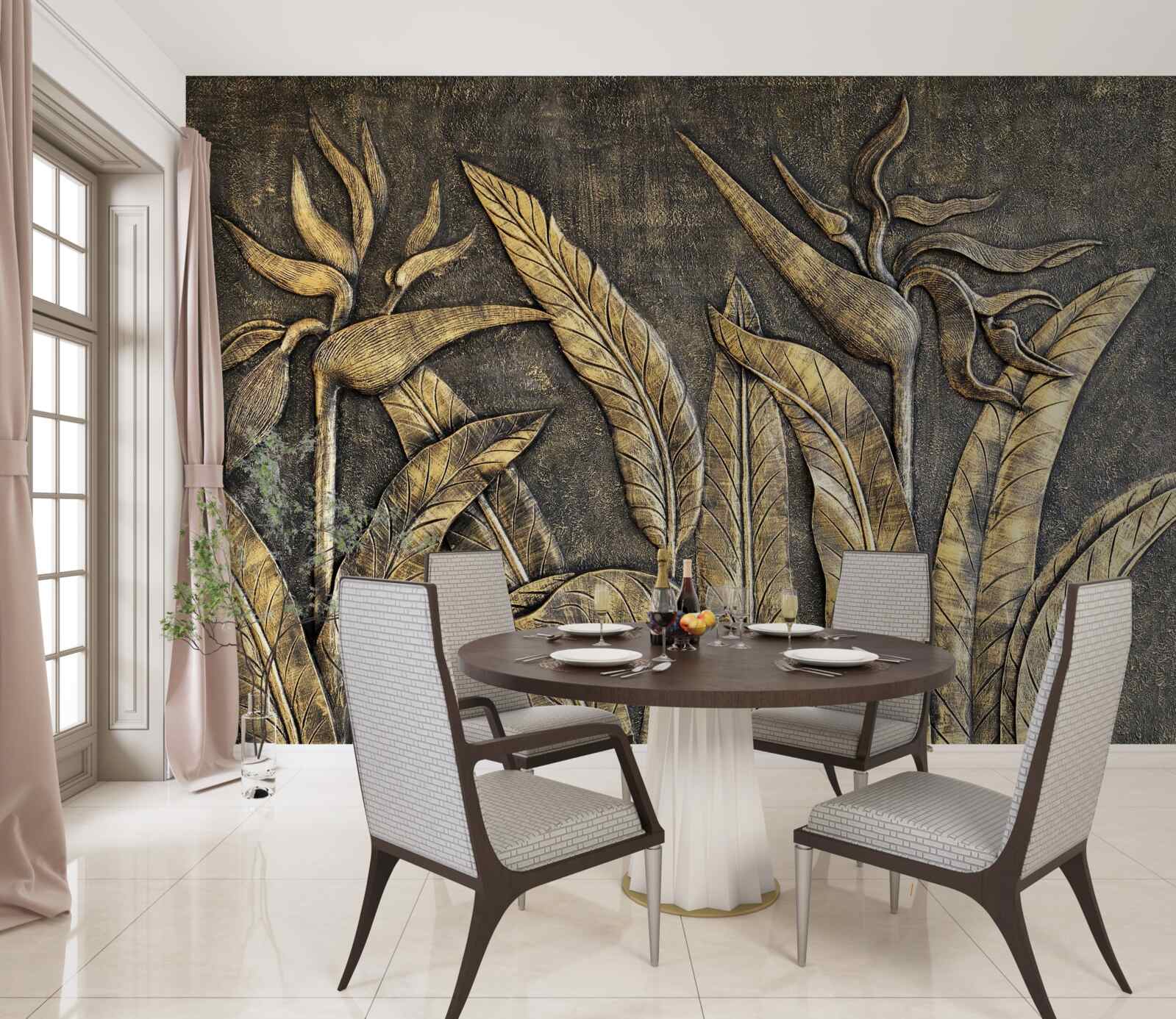 Fototapet Texturi de floră tropicală în tonuri de maro