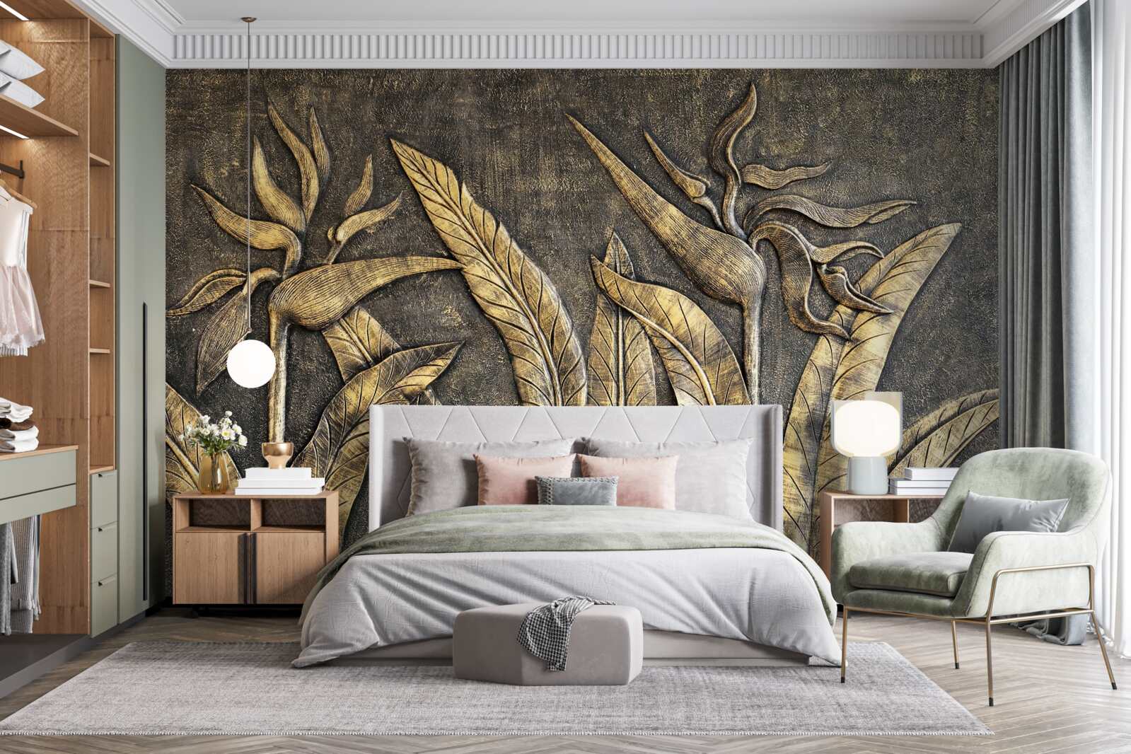 Fototapet Texturi de floră tropicală în tonuri de maro