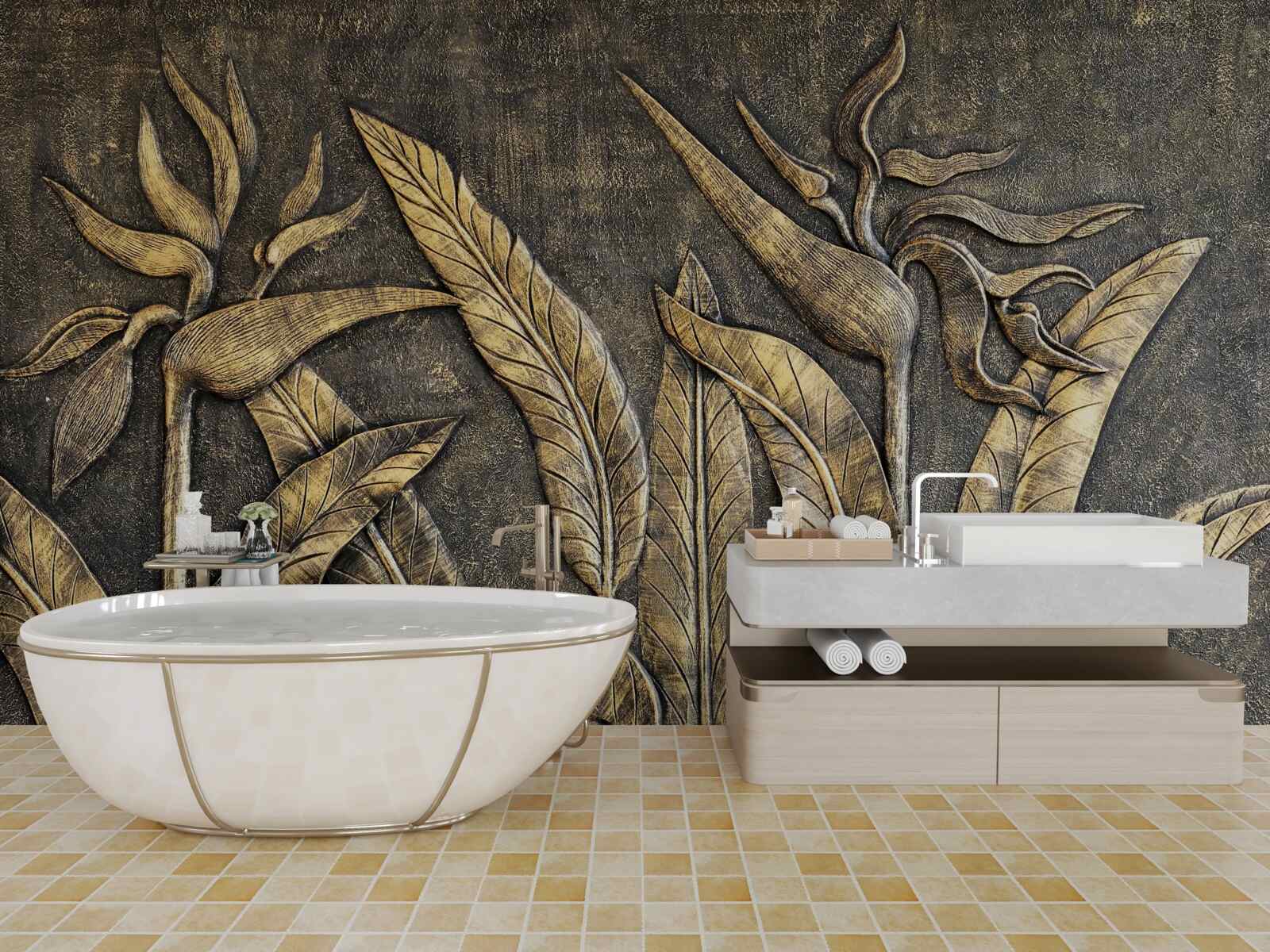 Fototapet Texturi de floră tropicală în tonuri de maro