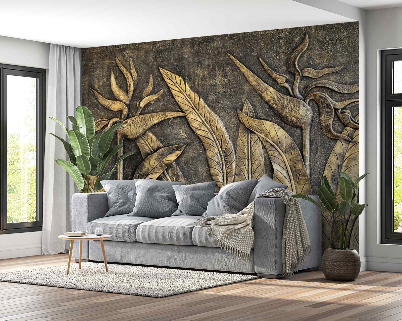 Fototapet Texturi de floră tropicală în tonuri de maro