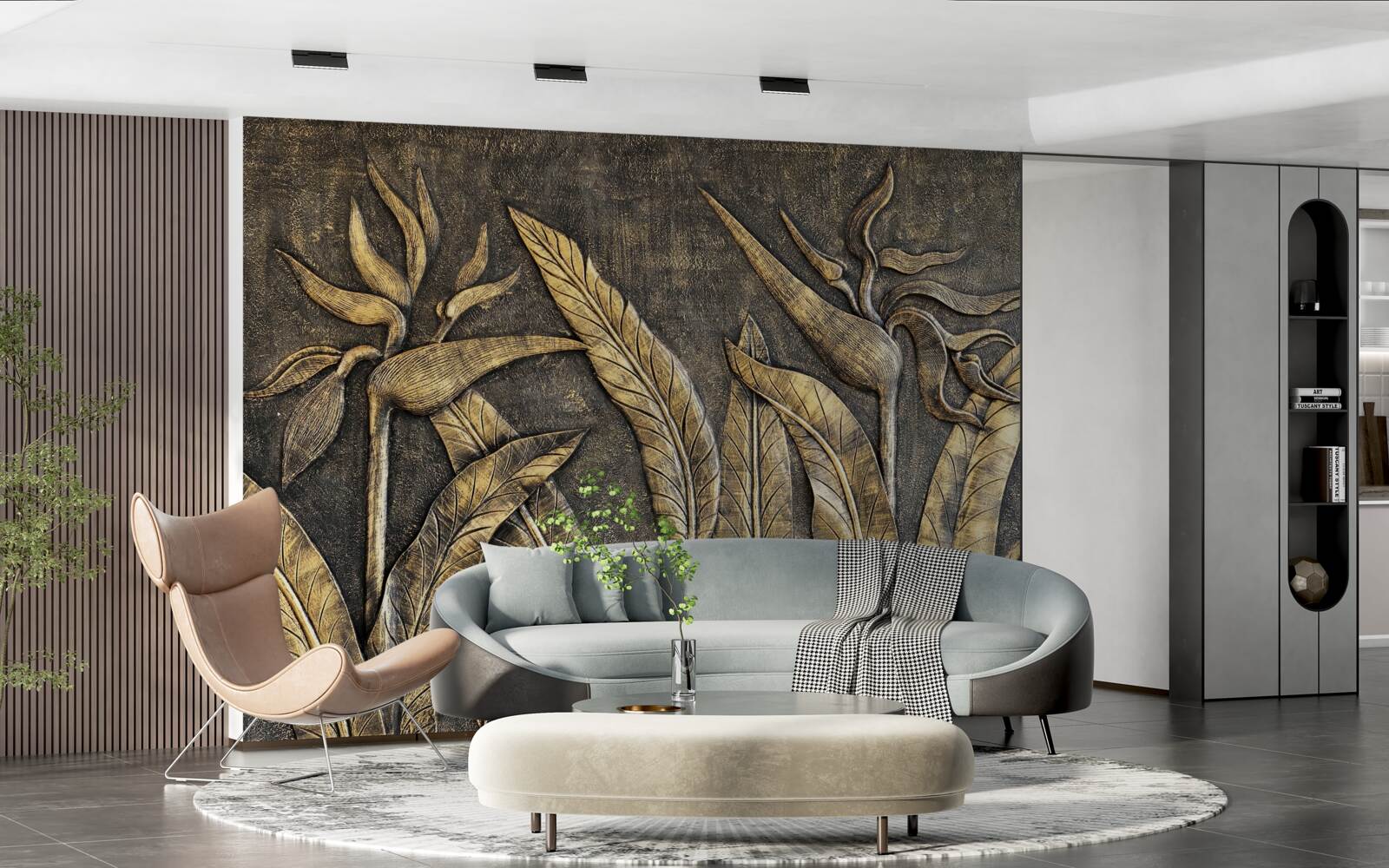 Fototapet Texturi de floră tropicală în tonuri de maro