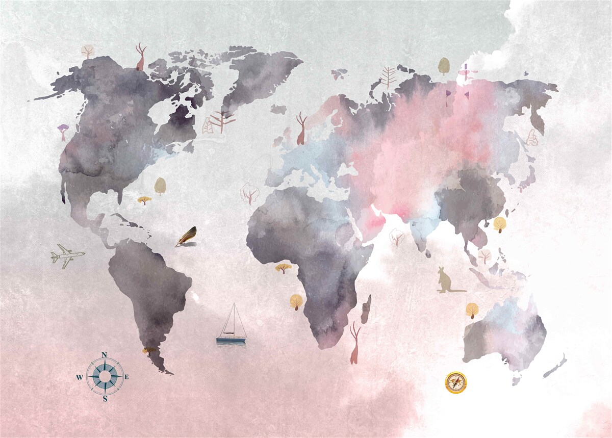 Fototapet hartă a lumii realizată în acuarelă