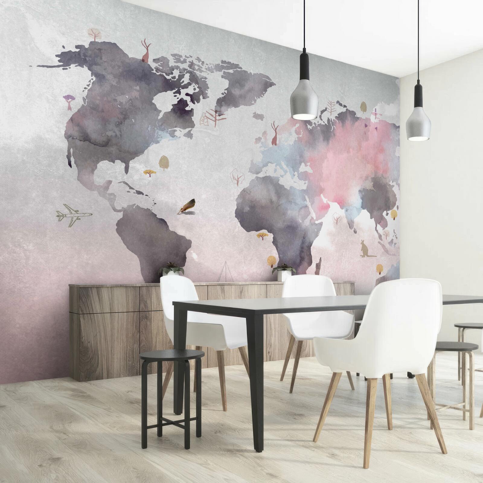 Fototapet hartă a lumii realizată în acuarelă