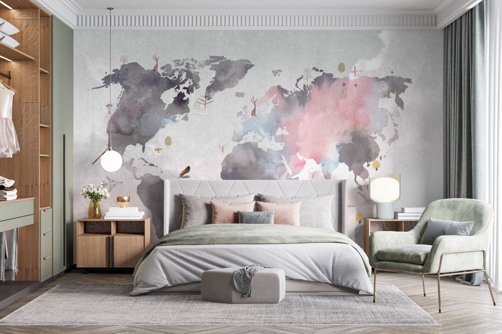 Fototapet hartă a lumii realizată în acuarelă