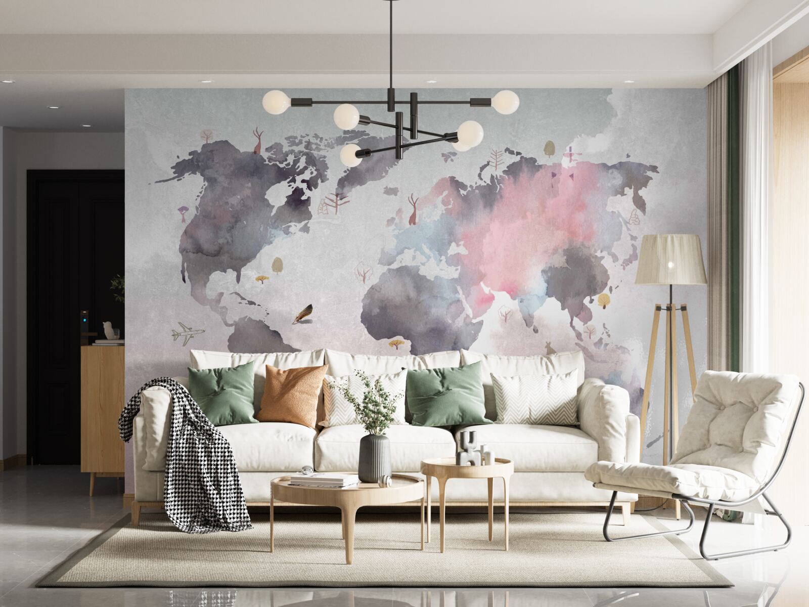 Fototapet hartă a lumii realizată în acuarelă