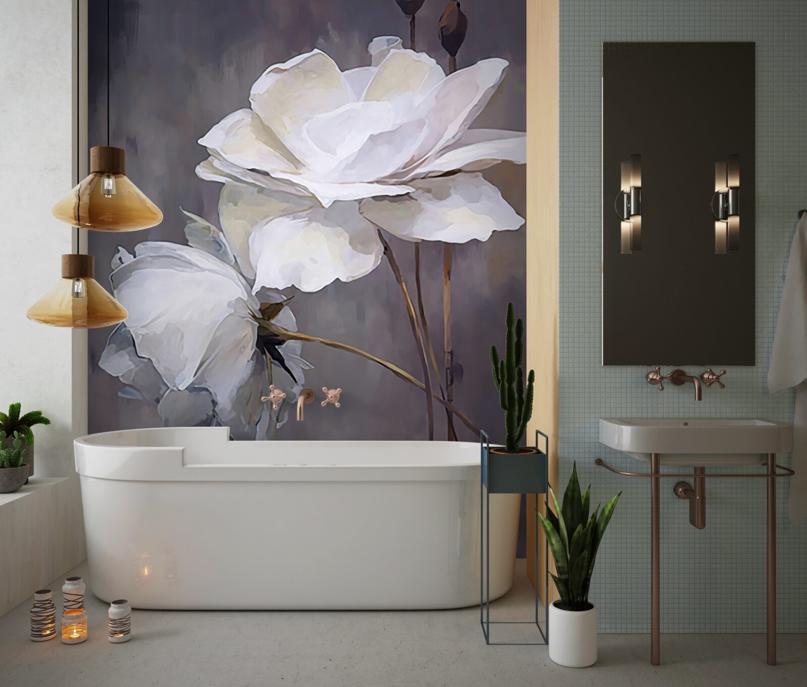 Fototapet două flori albe mari