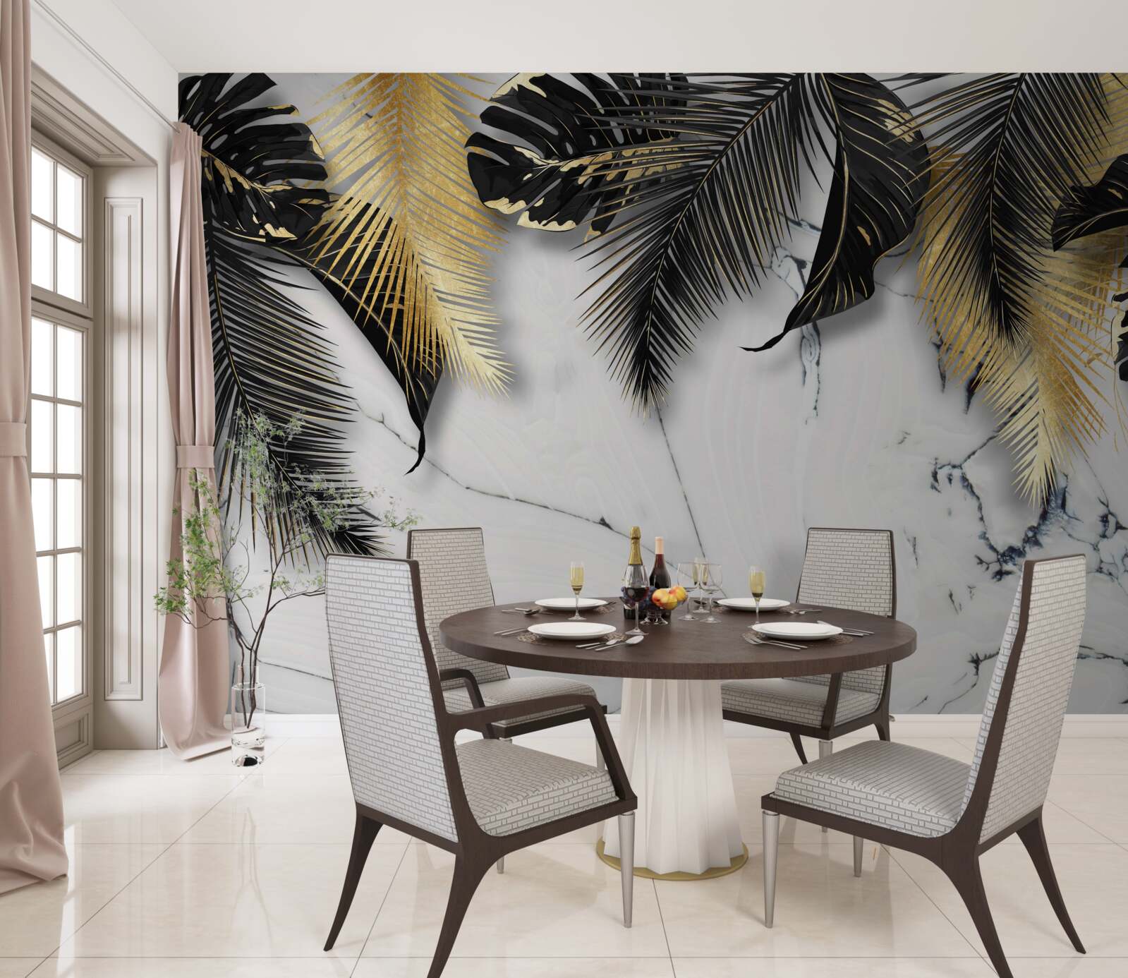 Fototapet marmura este presărată cu frunze maro și negre