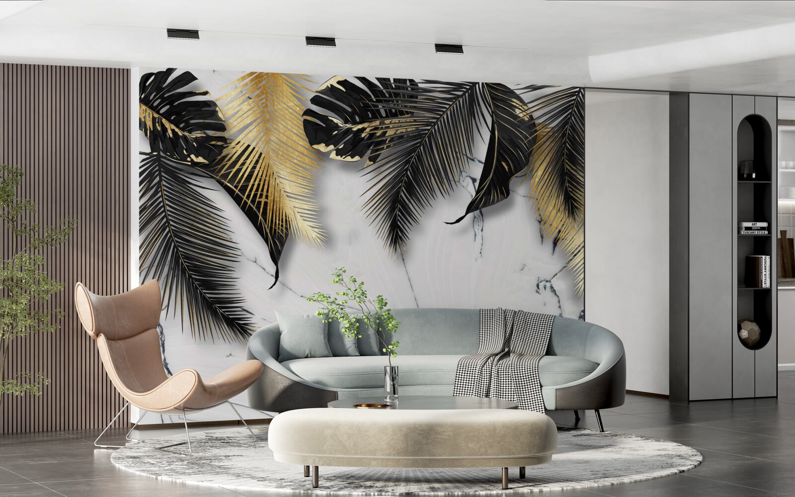 Fototapet marmura este presărată cu frunze maro și negre