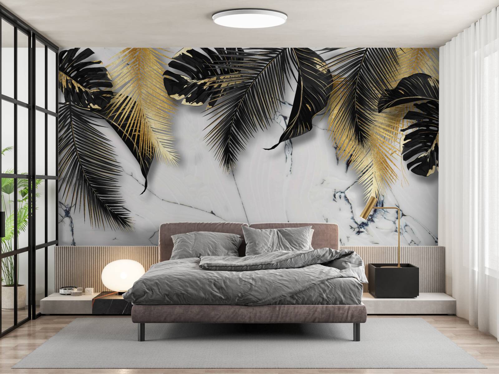 Fototapet marmura este presărată cu frunze maro și negre