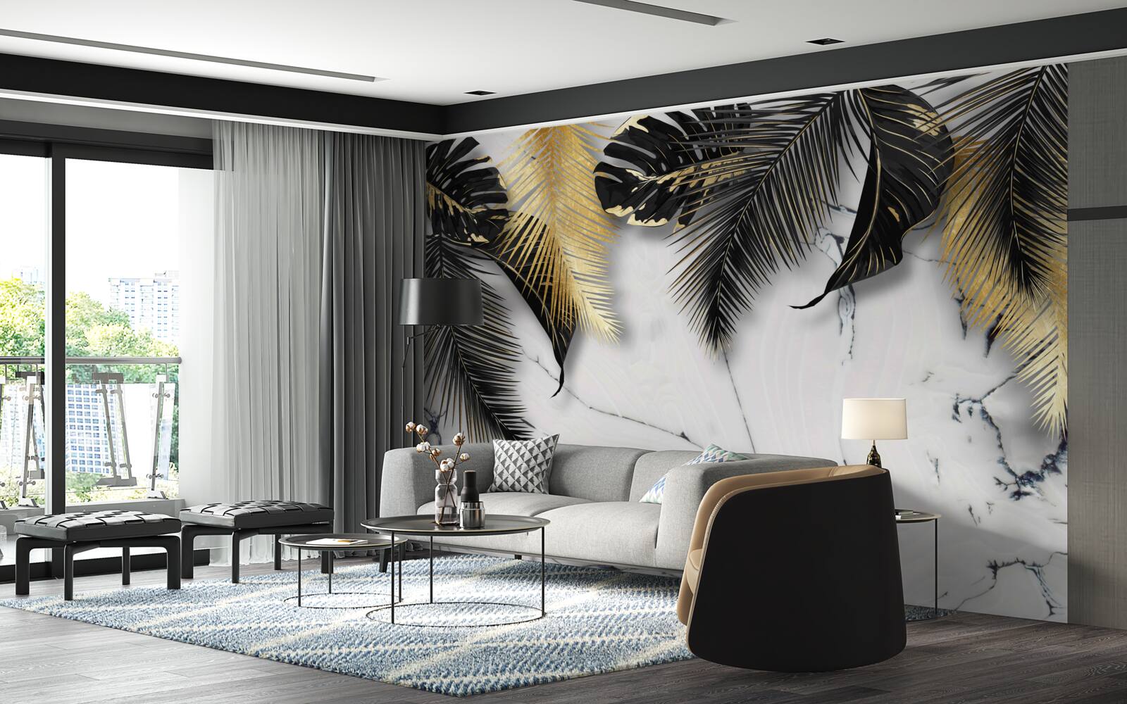 Fototapet marmura este presărată cu frunze maro și negre