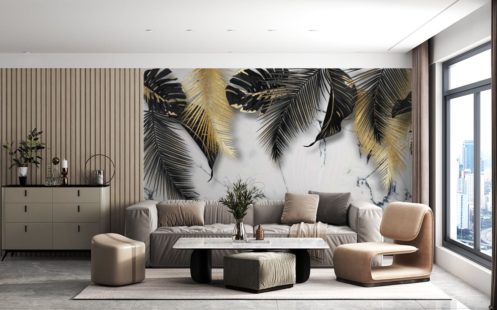 Fototapet marmura este presărată cu frunze maro și negre