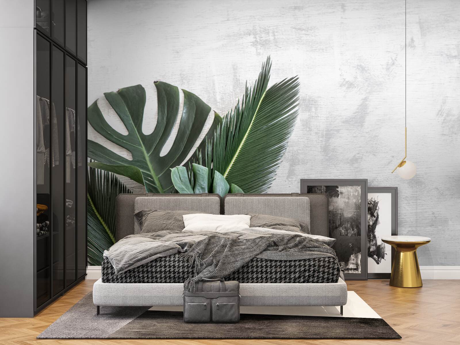 Fototapet fundalul gri evidențiază verdele ferigilor